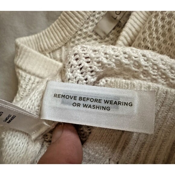 LOFT Basketweave Pointelle Shirttail Sweater - Cream/Ivory - Size Large - Picture 12 of 13